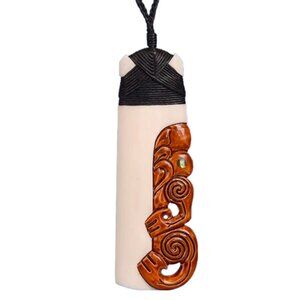New Zealand Maori Carved Bone Toki Pendant with Tiki